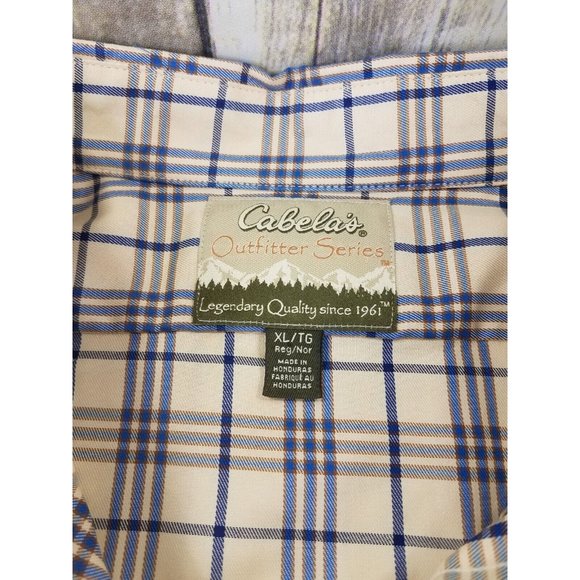 Cabelas Long Sleeve Button Down Outdoor Hiking Shirt Mens Size XL Plaid Beige - Picture 7 of 13